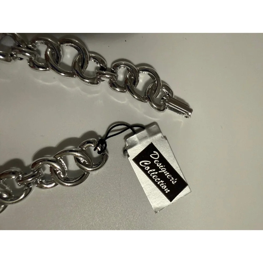 Designer's Collection Silver Tone Chunky Textured Link Chain Necklace 18in USA